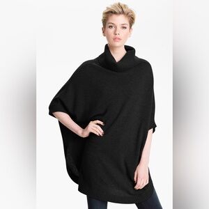 Nordstrom 100% Cashmere Turtleneck Poncho Sweater OS One Size Black